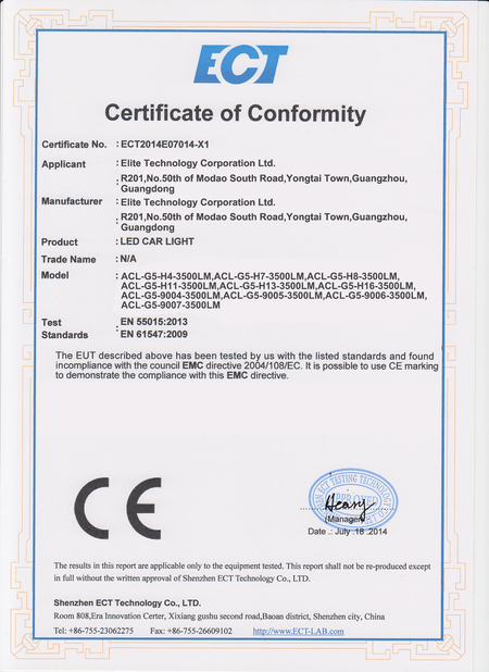 Китай Guangzhou Elite Lighting Technology Corp. Ltd Сертификаты
